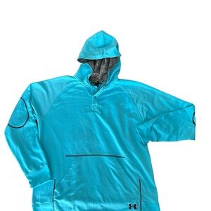 NWOT Under Armour Loose Fit Performance Hoodie Elbow Patch XL Teal/Blue